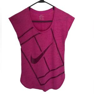 Pink dri fit Nike t shirt with wine colored graphics